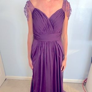 Eggplant formal dress off shoulder beaded sleeves